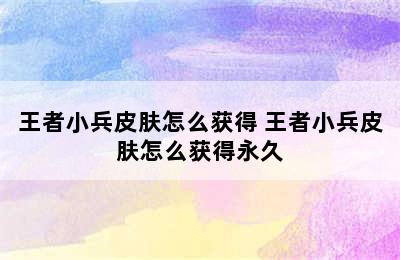 王者小兵皮肤怎么获得 王者小兵皮肤怎么获得永久